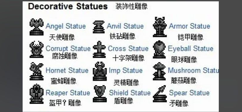 泰拉瑞亚各个雕像有什么用
