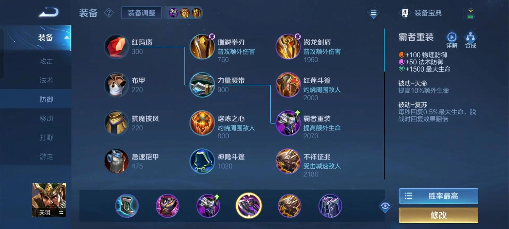 王者荣耀kpl关羽出装出什么